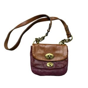 FOSSIL Mason  Leather Crossbody Multi Flap Brown/ Berry Small